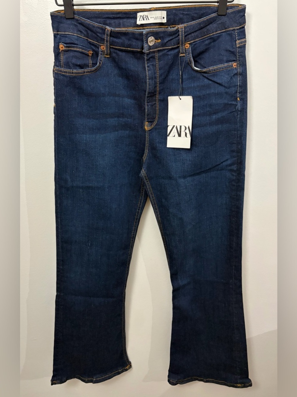 Zara Boot Cut Deep Blue Denim Jeans with Contrast Stitching